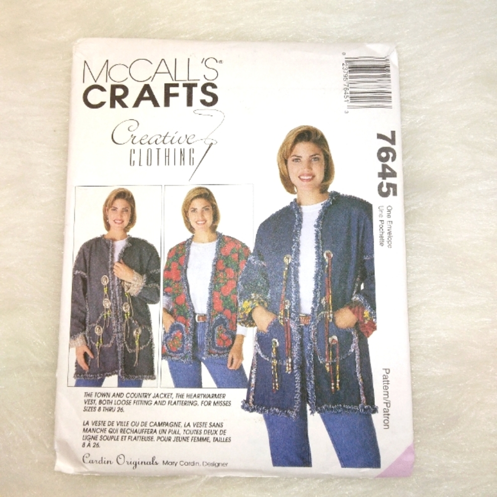McCall's 7645 Misses Town & Country jacket or vest. Size S-M-L-XL